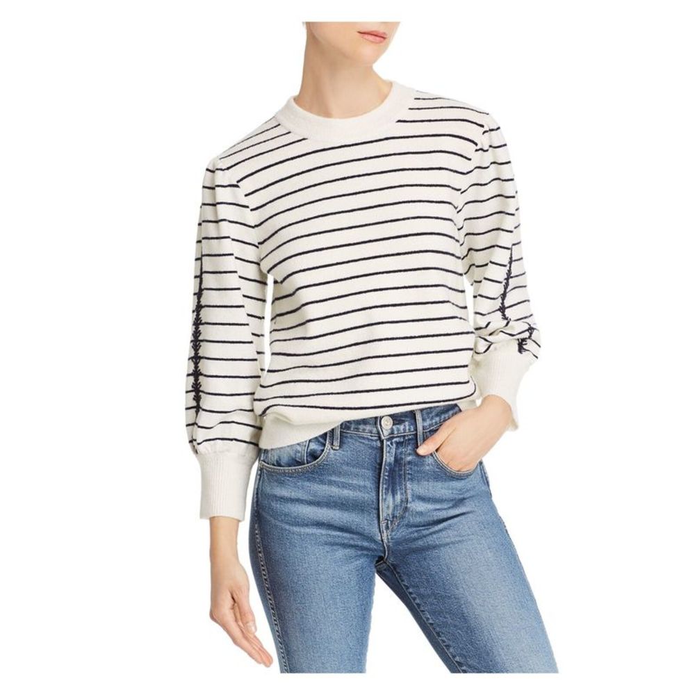 SJYP Womens Ivory Striped Long Sleeve Crew Neck Sweater Size: L